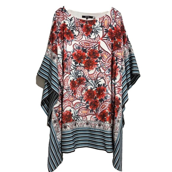 Badgley Mischka Crepe de Chine Paisley Printed Kaftan Multicolor L Boat Neck - Picture 5 of 10